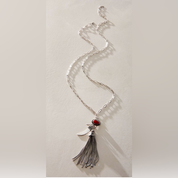 Hold ISF Free People Dandee Long Necklace in Silver and Red Agate New - Picture 3 of 6